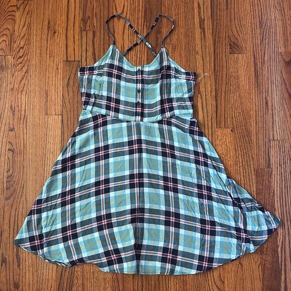 SO Brand Blue Plaid Crisscross Strap Sleeveless Button Front Dress – Size L NWT - Picture 1 of 4